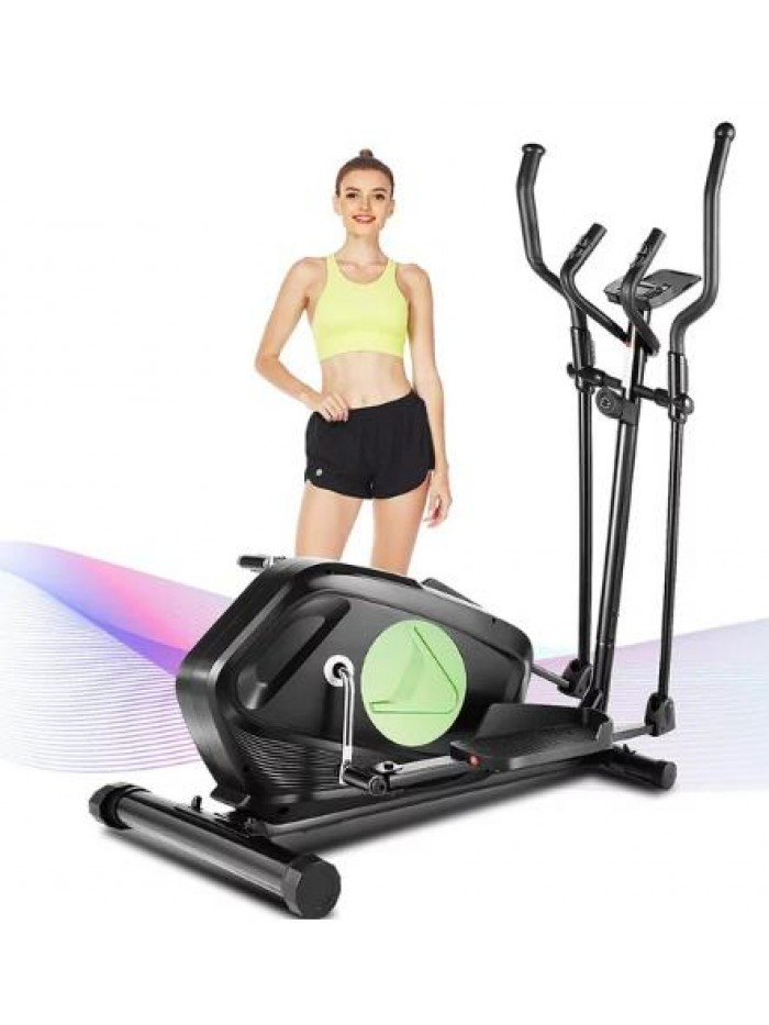 FUNMILY Elliptical Machine 8 Levels Elliptical Bike Trainers with Heart Rate Sensor LCD Monitor Smooth Quiet Driven for Home Gym Office 390lbs Capacity 15inch Stride Length Black