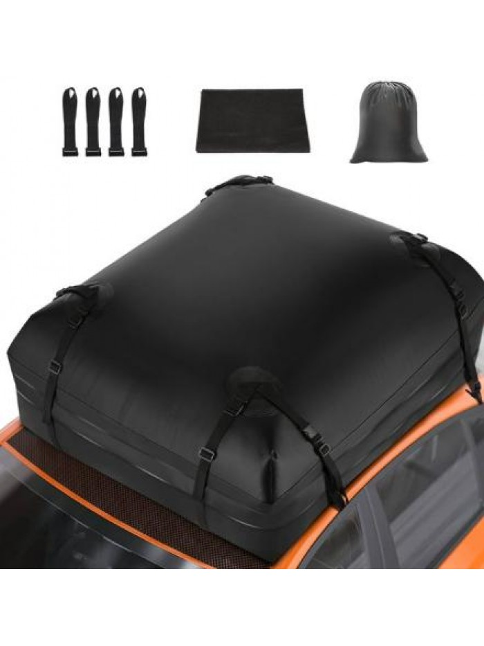 Car Roof Bag Cargo Carrier, 20Cubic Feet Waterproof Rooftop Luggage Bag Vehicle Softshell Carriers, 8 Reinforced Straps + Storage Bag for All Vehicle with or Without Rack