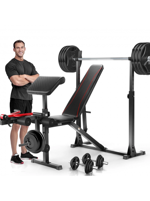 VIBESPARK Adjustable Weight Bench 900LBS Olympic W...